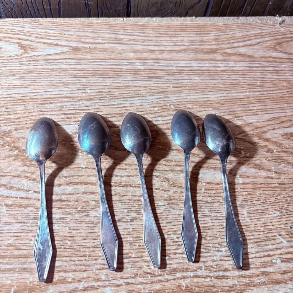 Vintage Teaspoon Lot Of 5 Tarnished A P On The Bottom Of Stem